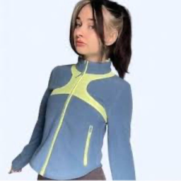 Free People In The Zone Zip Up Fleece Jacket Skyline/ Sour Citrus Size Large - Picture 11 of 11